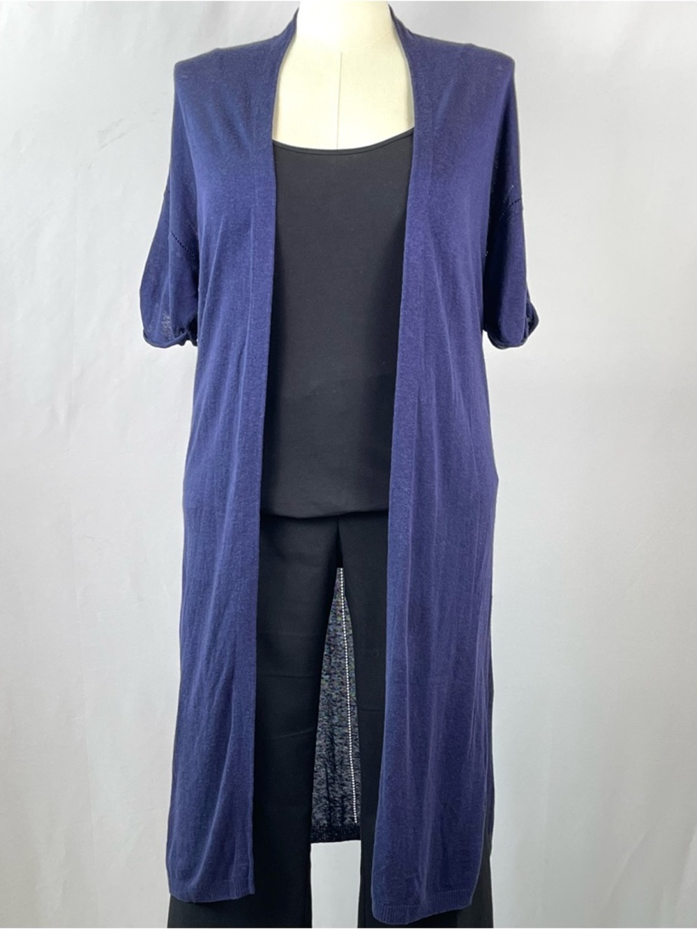 Gap Short Sleeve Open Front Duster Cardigan Navy Blue XL Lightweight Layering